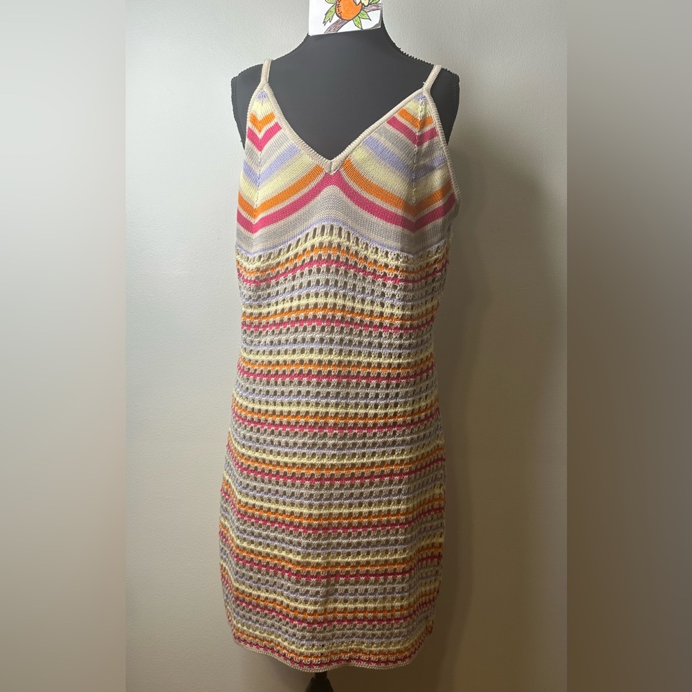 Francescas XL crocheted swimwear cover up dress orange,pink and purple